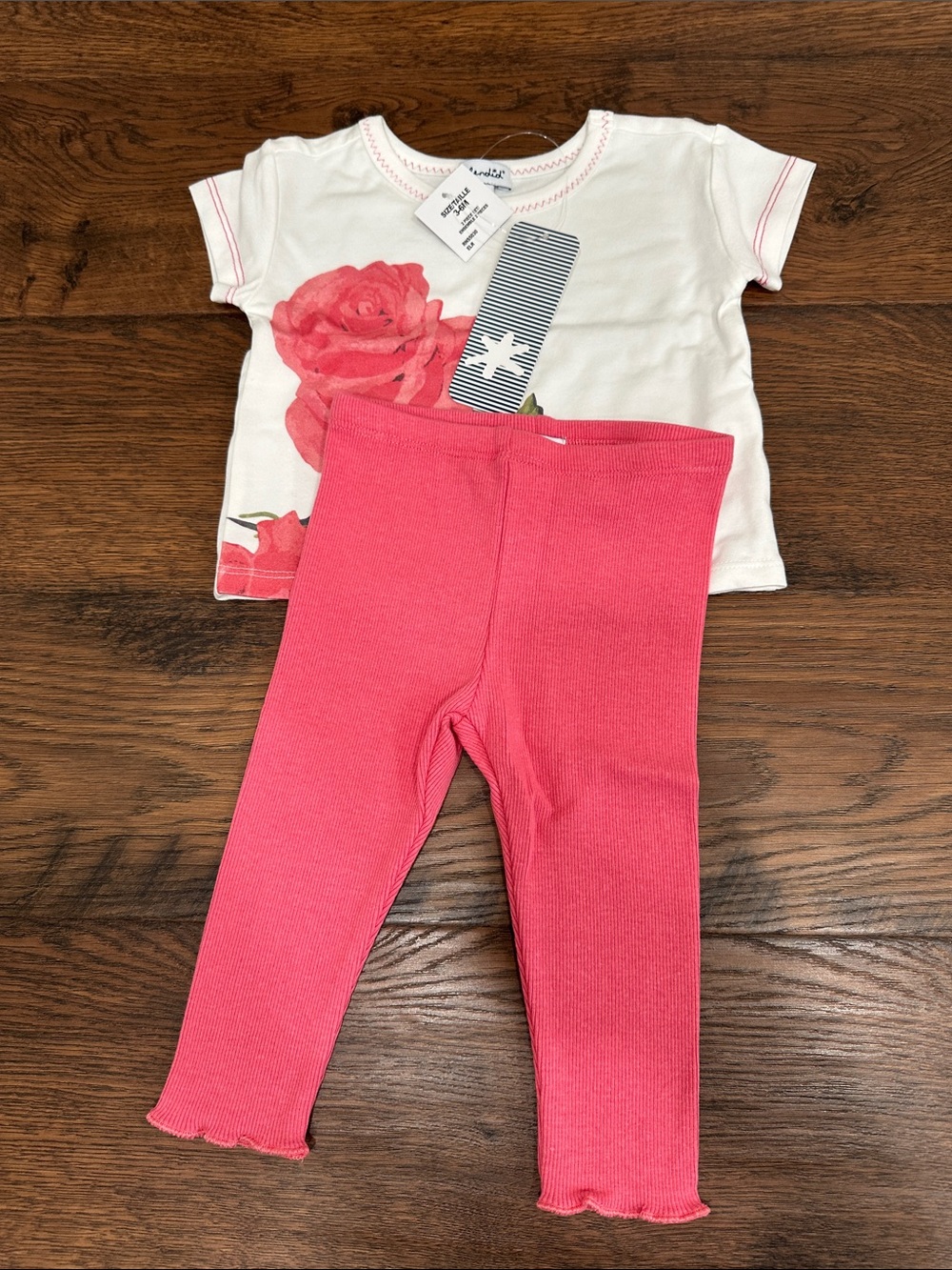 Splendid Girls White Tee with Pink Rose and Pink Leggings Set
